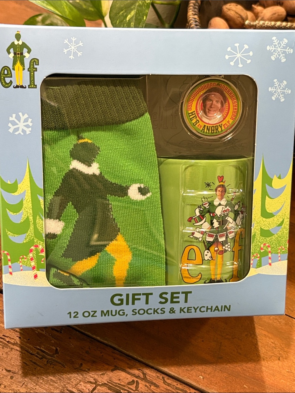 ELF Green & Yellow Crew Socks Gift Set with Mug and Keychain